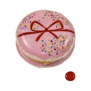 Pink Macaron with Sprinkles, Red Bow & Removable Macaron